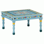 Décoshop26 - Table basse style tropical en bois de manguier massif peint à la main turquoise DEC040190 - Bois massif 3000264793196