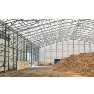 Hangar de stockage vrac - Granulés, plaquettes, céréales, matériaux - Structure démontable ou semi-permanente, montage rapide, résistance élevée
