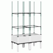 Helloshop26 - Jardinière bac lit surélevé plantes fleurs terrasse jardin avec treillis 80 x 40 x 142,5 cm PP blanc 02_0038313 - 3000214156460