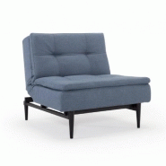 INNOVATION LIVING  FAUTEUIL DESIGN DUBLEXO STYLETTO BLEU SOFT INDIGO CONVERTIBLE LIT 90*115 CM PIETEMENT TEINTE NOIR