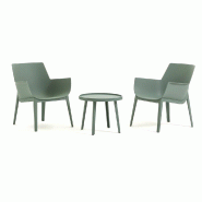 RATTATAN Ensemble de jardin en résine avec 2 fauteuils et table basse, design moderne, ergonomique et résistant pour l'extérieur - Betty - Sauge -
