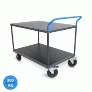 Servante 2 plateaux bois - Rolléco - Charge 300 kg et 500 kg - Format 1000 x 700 - Poignée bleue Servante 2 plateaux bois - Rolléco - Charge 300 kg et 500 kg - Format 1000 x 700 - Poignée bleue