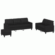 VidaXL Ensemble de canapés 3 pcs avec coussins Noir Similicuir Modèle Jardin Prestige - 3201383