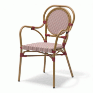 Bistromania BIARRITZ Fauteuil terrasse aluminium polyéthylène tressé bistrot extérieur 86x57x60 rouge crème - rouge aluminium EA269