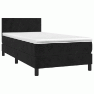Décoshop26 - Cadre de lit LED avec sommier tête de lit matelas 90x200 cm tissu velours noir TDL0209003 - noir 3001623582727_0