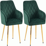 Décoshop26 - Lot de 2 chaises de salle à manger en velours vert avec coutures décoratives en losange chic et contemporain 10_0007864 - 3000266345669