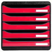 Exacompta - Réf. 3097284D - BIG BOX PLUS - Caisson 5 tiroirs  - Dimensions extérieures :  Prof. 34,7 x l 27,8 x H 27,1cm- Noir/Framboise glossy - ro_0