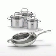 Lot Poêles 28/32cm et Faitouts 12/14/16cm Elo Relief Evolution - gris inox 3176239955781