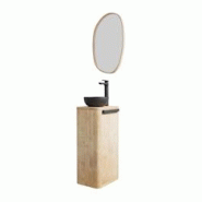MOB-IN Ensemble meuble lave-mains TOM + vasque + robinet + miroir - marron 3701606504929 MOB-IN Ensemble meuble lave-mains TOM + vasque + robinet + miroir - marron 3701606504929