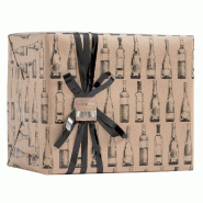 Papier cadeau kraft brun - décor bouteilles de vin noir - 0.70x50m