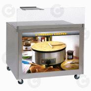 Stand à crêpes - structure inox, pare-haleine en verre, affiche lumineuse et roulettes avec freins Stand à crêpes - structure inox, pare-haleine en verre, affiche lumineuse et roulettes avec freins