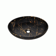 STELLAMEUBLES Vasque 52cm MONA à poser céramique noir mat aspect marbre doré - 3667335111084