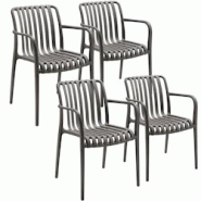 Tectake Chaises de jardin Alcudia empilables - résistantes aux intempéries - gris anthracite - Lot de 4 - plastique polypropylène - 406047 Tectake Chaises de jardin Alcudia empilables - résistantes aux intempéries - gris anthracite - Lot de 4 - plastique polypropylène - 406047