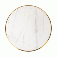 Emh Plateau de table rond Ø60 cm marbre blanc brillant – pierre frittée et chant doré - blanc Matériau naturel PLATPIERFRITD60MARWH