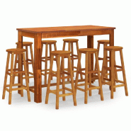 Helloshop26 - Ensemble de bar de jardin 9 pièces bois d'acacia solide - 3000732547764