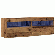 Helloshop26 - Meuble TV mural moderne avec éclairage LED 60 x 30 x 40 cm design épuré en bois ancien 02_0051838 - Bois massif 3000237117950