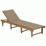 Helloshop26 - Transat chaise longue bain de soleil lit de jardin terrasse meuble d'extérieur pliable avec coussin bois d'acacia 02_0012841 - beige Bo