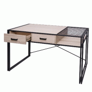 Mendler Bureau HWC-H91, Table de bureau Table d'ordinateur, Industrial 76x120x70cm ~ aspect chêne - marron Bois massif 74454+74455