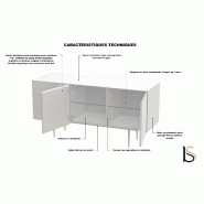 Meuble Bloom finition ébénisterie - Quadrifoglio - 3 cases, Ceram veiné blanc, Bronze, Noyer américain, Noyer américain_1