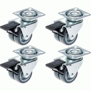 Roulette double 50mm 2" caoutchouc gris pivotante avec frein capacité 280kg, jeu de 4 Roulette double 50mm 2" caoutchouc gris pivotante avec frein capacité 280kg, jeu de 4