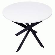 Skraut Home, Table à manger ronde fixe ZEN, 90x90x77cm, Capacité jusqu'à 4 personnes, Couleur blanc mat, Pieds métalliques couleur noir laqué mat