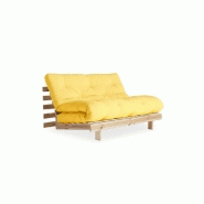 CANAPÉ CONVERTIBLE FUTON ROOTS PIN NATUREL COLORIS JAUNE COUCHAGE 140*200 CM.