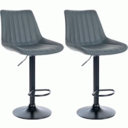 Décoshop26 - Lot de 2 tabourets de bar réglable en hauteur pivotant à 360° assise en PVC gris couture verticale pied métal noir 10_0004422 - gris Décoshop26 - Lot de 2 tabourets de bar réglable en hauteur pivotant à 360° assise en PVC gris couture verticale pied métal noir 10_0004422 - gris