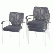 Décoshop26 - Lot de 4 chaises visiteur empilables avec accoudoirs structure métallique assise et dossier en mesh coloris anthracite 04_0011388 - mé