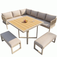 Merax ensemble repas de jardin, 8-10 personnes, tressage corde, beige - beige multi-matériau HW26041AAB