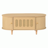 Merax Table basse 100 x 50 x 40 cm avec 1 tiroir, 2 volets et design rotin, coloris bois naturel - Bois manufacturé N625P507011E