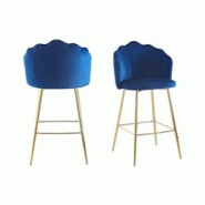 SalesFever Tabouret de bar Shell | Ensemble de 2 | Housse en tissu velours | Cadre en métal doré | L 52 x P 54 x H 100 cm | bleu foncé - multicolor SalesFever Tabouret de bar Shell | Ensemble de 2 | Housse en tissu velours | Cadre en métal doré | L 52 x P 54 x H 100 cm | bleu foncé - multicolor