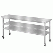 Table de travail en inox Bar 2000x600 mm avec 2 étagères inférieures sur roulettes PREMIUM - GOLDINOX - gris inox 3701770835607