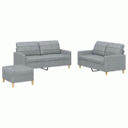 VidaXL Ensemble de canapés 3 pcs avec coussins Gris clair Tissu Modèle Atlas Office Ligne - 3201282