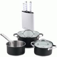 BERGNER - Batterie de cuisine 5 pièces 16/18/20cm acier inoxydable compatible induction avec set de 3 couteaux acier inoxydable avec bloc à couteaux