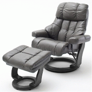 FAUTEUIL RELAX CLAIRAC ASSISE EN CUIR NOUGAT PIED EN BOIS NOIR AVEC REPOSE PIED