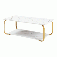Helloshop26 - Table basse console d'appoint 120 x 60 x 43 cm effet marbre blanc or 03_0010808 - 3000225421939