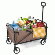 IvoQ Chariot Pliable – Marron – Cadre en Acier Robuste – Capacité de Charge 80 kg – Compact et Léger – Idéal pour la Plage, le Camping, l