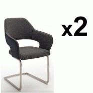 LOT DE 2 CHAISES DESIGN NABAS TISSU ANTHRACITE PIEDS LUGE ACIER BROSSÉ