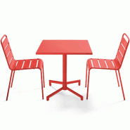 Oviala Business Ensemble table 70 cm et 2 chaises de jardin en métal rouge - rouge acier 114665 Oviala Business Ensemble table 70 cm et 2 chaises de jardin en métal rouge - rouge acier 114665
