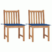 VidaXL Chaises De Jardin Lot De 2 Avec Coussins Bois De Teck Massif - bleu 3062926