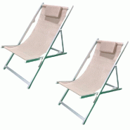 ZIK Lot de 2 chaises longues pliantes avec coussin dossier inclinable structure aluminium et assise en Textilene pour le jardin ou la plage couleur ta