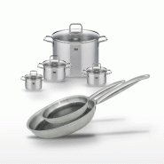 Batterie de cuisine avec 2 faitouts 12/14 cm et 1 faitout 16 cm et 2 poêles 24/28 cm en inox sans PFAS Elo Collection Relief Solution Citrin - gris 3_0