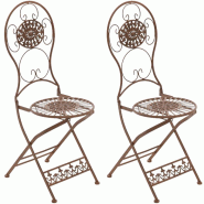 CLP Lot de 2 Chaises de jardin pliables Mani en fer forgé Marron antique - marron métal 319621