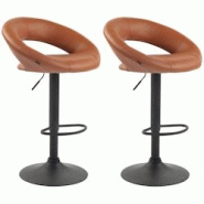 CLP Lot de 2 Tabourets de bar Olinda en similicuir hauteur réglable et siège pivotant Marron clair/Noir - marron polyester 320296 CLP Lot de 2 Tabourets de bar Olinda en similicuir hauteur réglable et siège pivotant Marron clair/Noir - marron polyester 320296