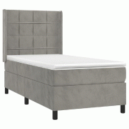 Décoshop26 - Cadre de lit LED avec sommier tête de lit matelas 90x200cm tissu velours gris clair TDL0208461 - gris 3001541482727_0