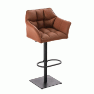 Décoshop26 - Tabouret de bar x1 réglable en similicuir marron clair assise enveloppante capitonnée et avec base carrée en métal 10_0006007 - marr