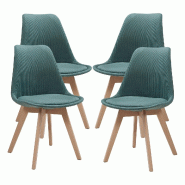 Helloshop26 - Lot de 4 chaises de salle à manger moderne design robuste velours côtelé vert foncé - vert Bois massif 3000224886708