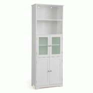 Helloshop26 - Meuble de salle de bain à 4 portes et 2 compartiments ouverts 60 x 30 x 163 cm pratique moderne en MDF blanc 20_0019479 - 3000232969486