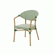 Kosmi Fauteuil Bistrot Extérieur Intérieur Empilable – Structure Aluminium Aspect Bambou – Tressage Textilène – Style Terrasse de Café - bei