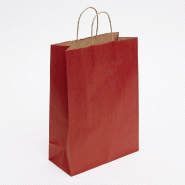 Sac kraft lisse poignées torsadées rouge 27x12x37cm - par 50 - papier kraft 90gr/m² - charge maximale 3kg